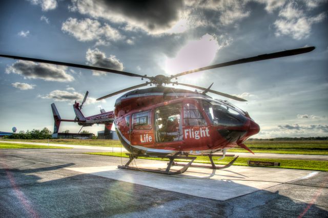 KAWASAKI EC-145 (N455MH) - Memorial Hermann Life Flight on the pad at their South Base, Pearland Regional Hospital.