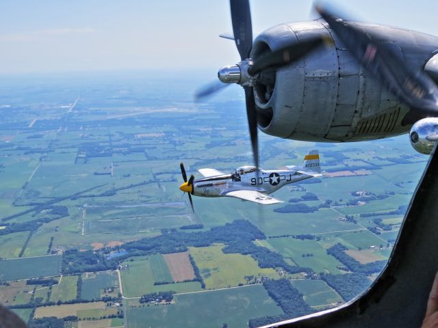 North American P-51 Mustang (N251JC) - P51 escorting B29 FiFi departing KRFD