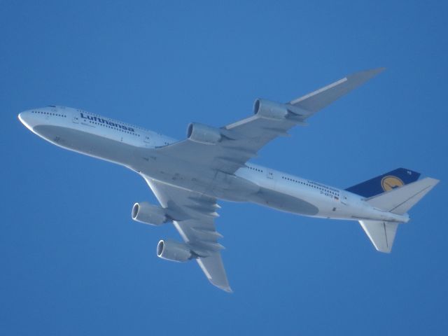 Boeing 747-200 (D-ABYD) - On approach to Washington DC - Altitude about 10,500 ft. - international flights from Europe and Asia fly this route regularly over my home in Chambersburg, PA. USA  Track them on FlightAware.