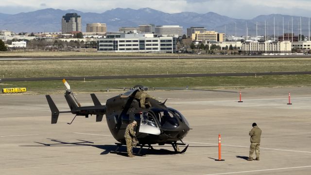 AALRMY — - Eurocopter (now Airbus Helicopters) UH-72 Lakota is a twin-engine helicopter with a single, four-bladed main rotor. The UH-72 is a militarized version of the Eurocopter EC145, built by American Eurocopter.br /br /Army Lakota based at Fort Riley, Kansas, preparing to takeoff Centennial Airport, Englewood, Colorado, 7 April 2024.