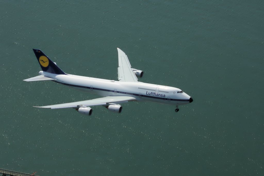 BOEING 747-8 (D-ABYT) - First time arriving in to KBOS. I was over Boston Harbor in a helicopter.