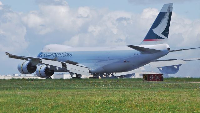 BOEING 747-8 (B-LJD) - BOE554 touches down on runway 34L on 4/29/13. (LN:1438 cn 39241).
