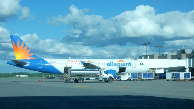 Airbus A320 (N216NV) - Shown at the gate is this 2000 allegiant Airbus 320-214 in the Spring of 2022.