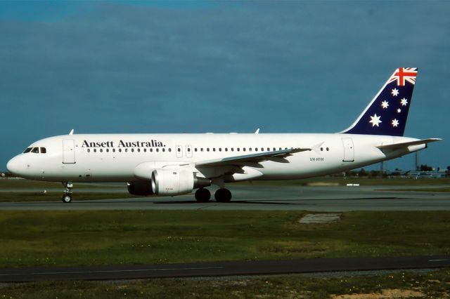 VH-HYH — - ANSETT AUSTRALIA AIRLINES - AIRBUS A320-211 - REG : VH-HYH (CN 030) - WEST BEACH ADELAIDE SA. AUSTRALIA - YPAD (8/9/1991) 35MM SLIDE CONVERSION.
