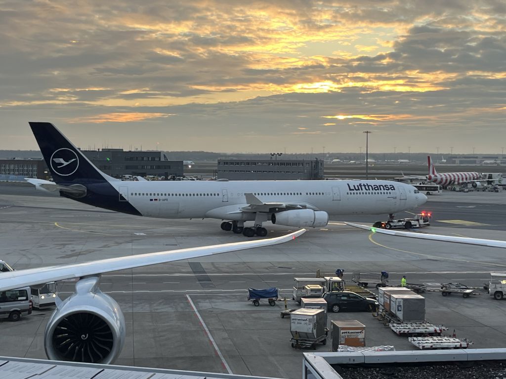 Airbus A340-300 (D-AIFE) - 11/30/23 being towed from international arrivals gate area