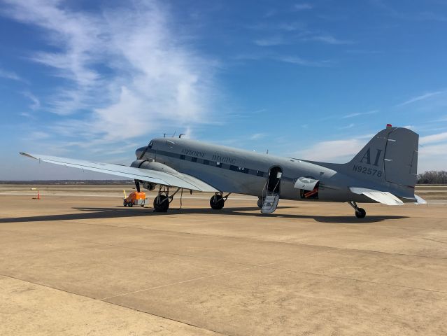 Douglas DC-3 (N92578) - Taken February 20th, 2019 on the ramp at McKinney National Airport. Operated by Airborne Imaging.