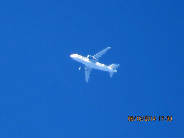 Airbus A319 (N951FR) - Frontier flight 589 from TYS to DEN over Baxter Springs Kansas (78KS) at 38,000 feet.