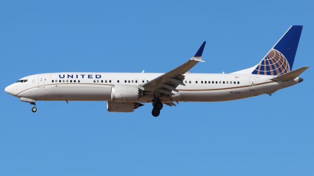 Boeing 737 MAX 9 (N27503) - Taken from E. 120th Ave., a United 737 MAX 9 on final to Denver.br /2/19/22
