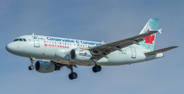 Airbus A319 (C-GBHM) - This aircraft chartered by Prime Minister Stephen Harper and the Federal Conservative Party for his bid to remain Canadas Prime Minister, arriving in Toronto for a leaders debate.