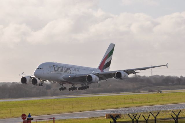 Airbus A380-800 (A6-EDJ) - EK17 arriving at MAN from DXB A6-EDJ on to runway 05L Tuesday  20/2/18