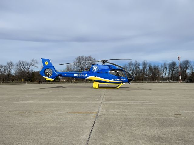 Eurocopter EC-130 (N863LH) - Lutheran Air III, on the ramp @ Plymouth Muni. (C65). 12/26/21. 