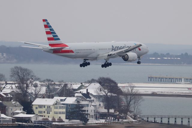 Boeing 777-200 (N753AN) - AA 109 from London arriving on 22L with a view of Winthrop, MA below