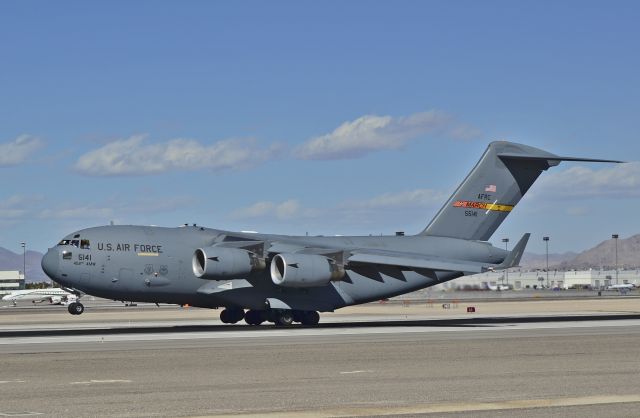 Boeing Globemaster III (05-5141) - 452nd Air Mobility Wing  (452 AMW) Boeing C-17A Lot XVII Globemaster III 05-5141 - Las Vegas - McCarran International (LAS / KLAS)<br>USA - Nevada, February 27, 2014<br>Photo: Tomás Del Coro