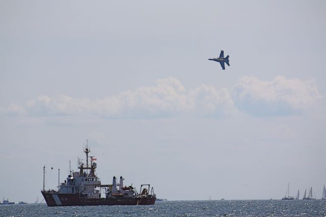 — — - Blue Angel flying over Coast Guard Ship,Lake Ontario,Toronto,Canada