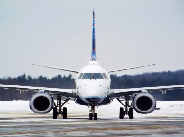 Embraer ERJ-190 (N329JB) - "My Other Ride Is A JetBlue A320" taxiing into gate 2 in Worcester.