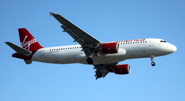 Airbus A320 (N839VA) - Arrival from KIAD, Landing 24R, 08/08/2012