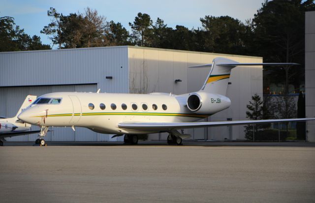 Gulfstream Aerospace Gulfstream G650 (EI-JSK) - KMRY - EI-JSK on the Monterey Jet Center ramp during ATT Pro Am Golf weekend 2015.