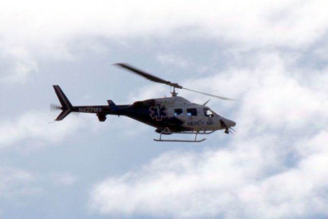Bell 222 (N427MA) - Overhead at Spring Mountain Motor Ranch in Pahrump, Nevada