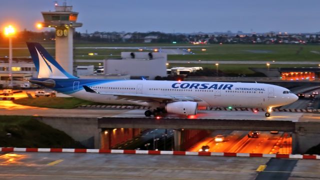 Airbus A330-200 (F-HZEN) - View from Panoramic terrace. Above the mainroad N7.In rolling.