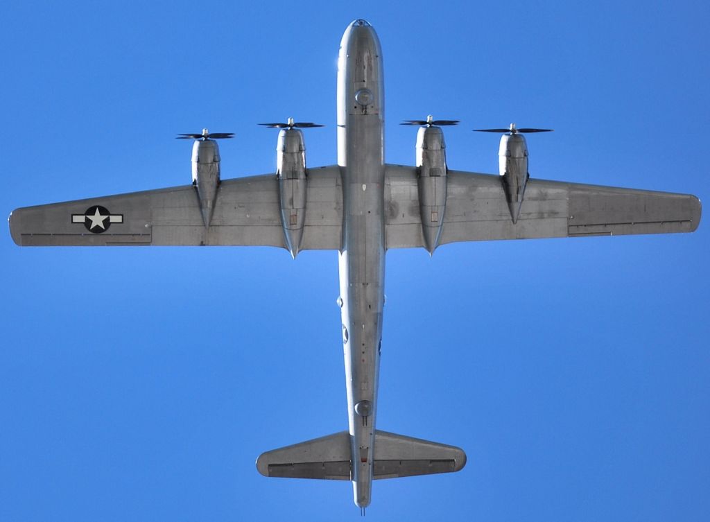 Boeing B-29 Superfortress (N529B) - AMERICAN AIRPOWER HERITAGE FLY MUSEUM making a high pass over the end of runway 2 at KJQF before making a left break - 5/25/13