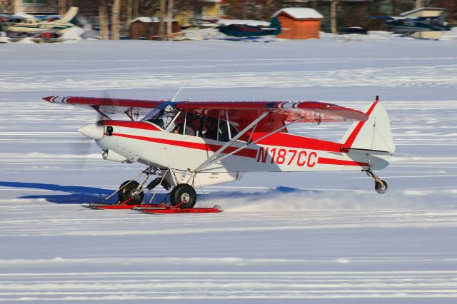 Piper L-21 Super Cub (N187CC) - Landing at Lake Hood on a beautiful February day.