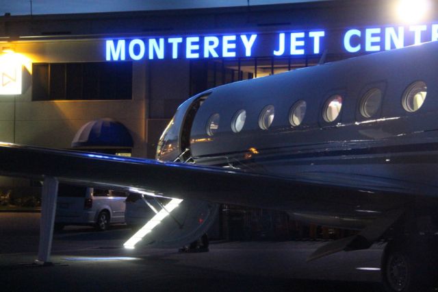 Gulfstream Aerospace Gulfstream G650 (N650ER) - KMRY - ATT Pro Am 2015 - beautiful GLF650 at the Monterey jet center - this is one beautiful jet - and looked awesome in the twilight. This was open for tours to qualified" looky-lous!