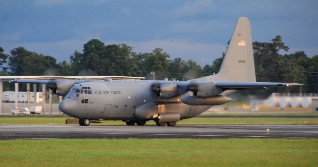 Lockheed C-130 Hercules (N84402) - A USAF C-130 taking off at Donaldson Center.  A beautiful evening for some plane spotting 9/9/20.