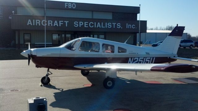 Piper Cherokee (N2515U) - The Indian Princess resting up on the ramp at KJVY for her return trip to Michigan. Aircraft Specialists were wonderful and very helpful.