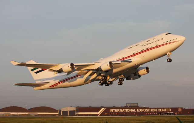 Boeing 747-400 (A6-HRM) - United Arab Emirates 747 just lifting off 24R in CLE