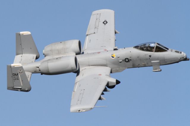 Fairchild-Republic Thunderbolt 2 (AFXX278) - An A10 of the 355th Fighter Wing out of Davis-Monthan Air Base demonstrates as part of the USAF Heritage Flight at Airventure 2012