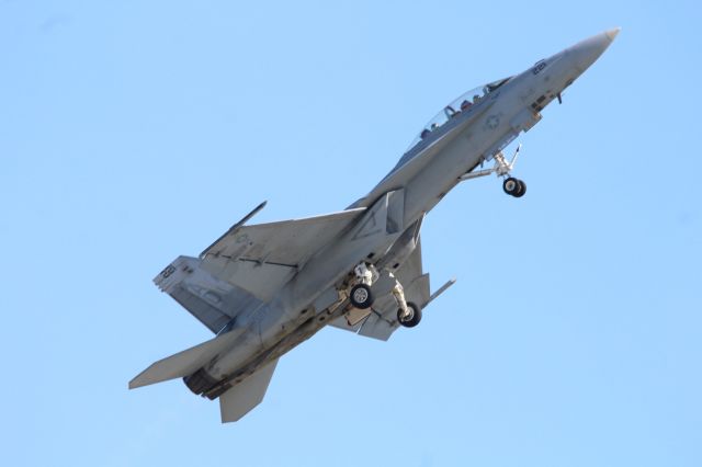 McDonnell Douglas FA-18 Hornet (16-5808) - Navy F/A-18F Super Hornet doing a takeoff into a dirty roll!