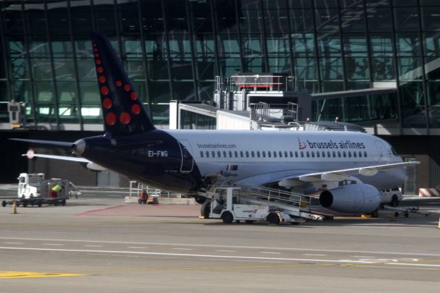 Sukhoi Superjet 100 (EI-FWG) - Parked at the Gate on 12-Oct-18 prior to operating flight BEL2305 to ESSB.