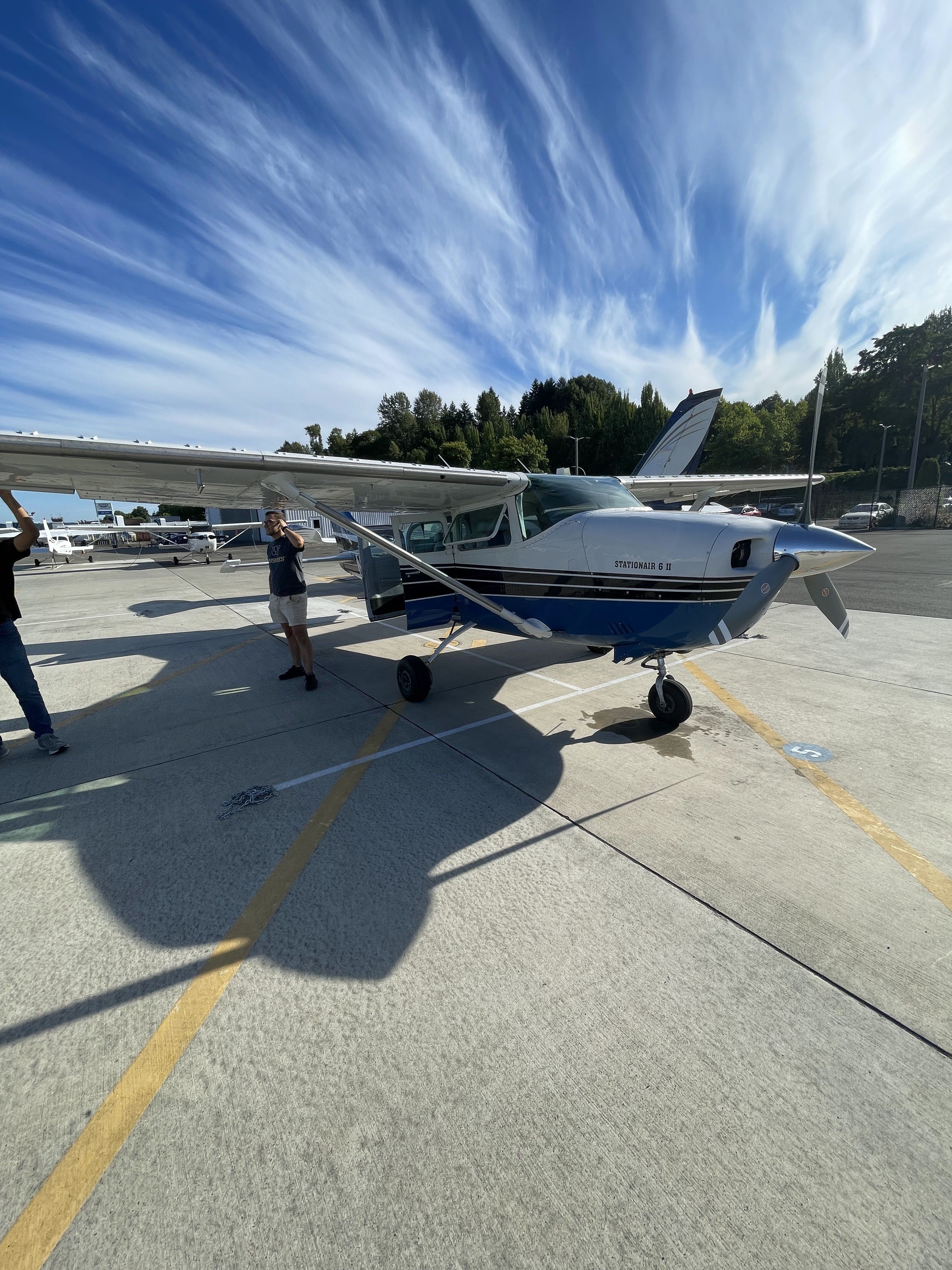 Cessna 206 Stationair (N9217R) - Preparing for a late-afternoon flight.