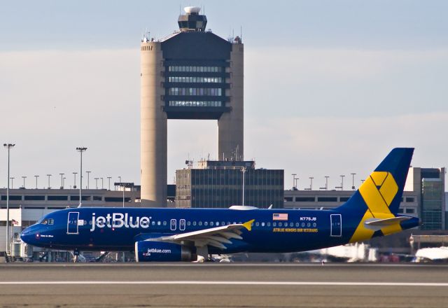 Airbus A320 (N775JB) - Vets in Blue dedication livery on FlightAware.Com !