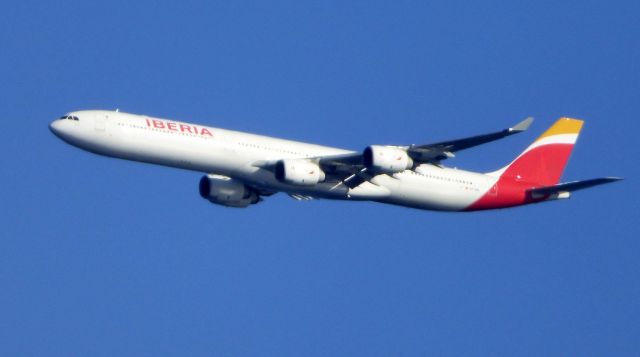 Airbus A340-500 (EC-INO) - Shown here is an Iberia Airbus A340-5 a few minutes until landing in the Autumn of 2016.