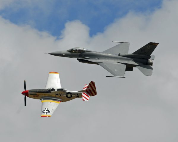 North American P-51 Mustang — - F16 and P51 at Oregon International AirShow 2008