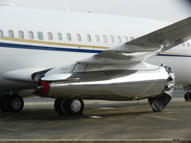 Boeing 737-200 (VP-CDA) - VP-CDA Has Been Given A New Life As A Private Aircraft, Its Been On Sale For Over A Year Now, Here Is An Up Close Shot Of Her Polished Bare Metal Pratt & Whitney JT8D Engines! Classic!