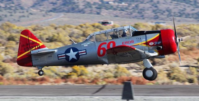 North American T-6 Texan (N3173L) - The official list of racers who will be participating in the 2017 National Championship Air Races (aka: Reno Air Races) is out and Lee Oman, piloting "Eros" (N3173L), a North American AT-6 Texan, will be competing again this year.   This click is from last years event.