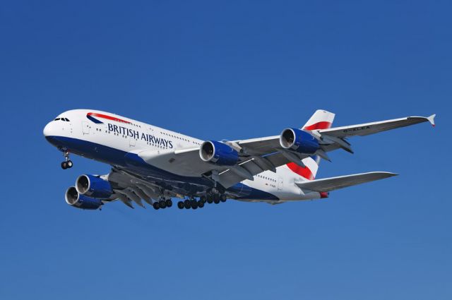 G-XLEA — - A British Airways operated  Airbus A380-841 superjumbo on final approach to the Los Angeles International Airport, LAX, in Westchester, Los Angeles, California