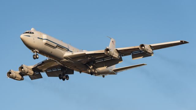 Boeing 707-300 (N404PA) - Hannah, MIT Lincoln Labs' flying testbed, seen here landing back in Bedford after several hours of testing off the coast of Maine.