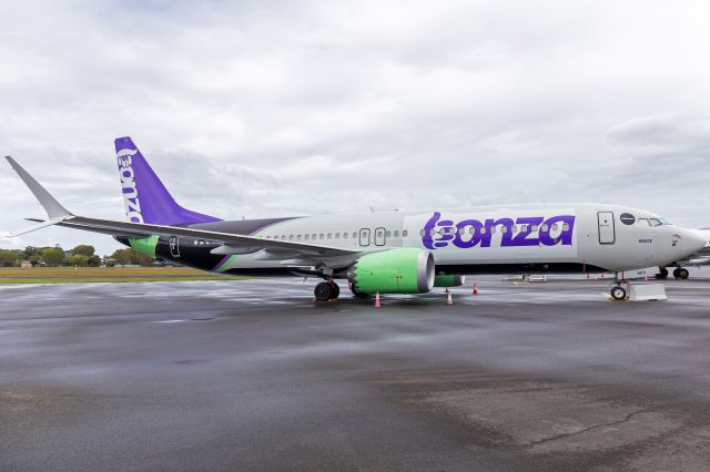 Boeing 737 MAX 8 (C-FLHI) - Bonza Airlines, in hybrid Bonza-Flair livery, (C-FLHI) Boeing 737 MAX 8 parked at Sunshine Coast Airport.