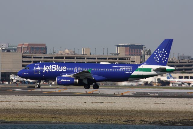 Airbus A320 (N531JL) - Jetblue in special livery honoring the NYC Police Department departing Boston Logan in June 2017. 