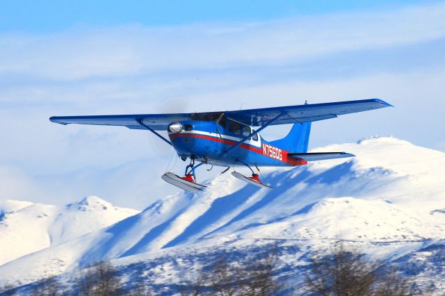 Cessna 206 Stationair (N756QG) - Heading out from Lake Hood on a beautiful February day.