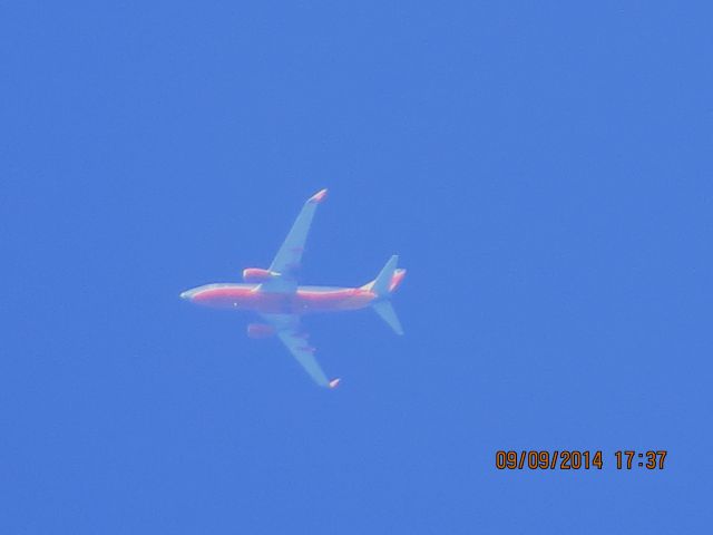 Boeing 737-700 (N755SA) - Southwest Airlines flight 3679 from ATL to DEN over Baxter Springs Kansas (78KS) at 38,000 feet.