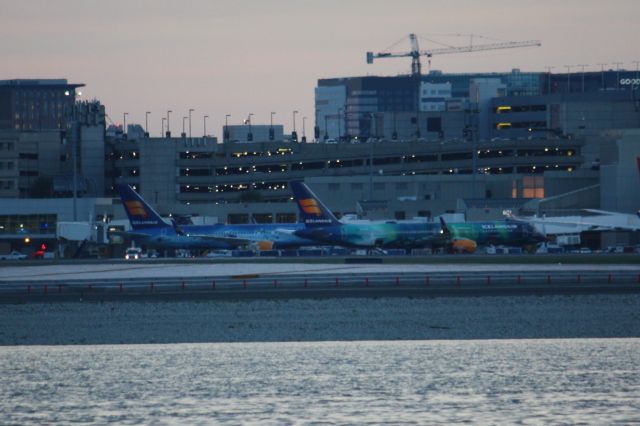 Boeing 757-200 (TF-FIU) - Both Icelandair B757-200s in the airlines special liveries parked together at Boston Logan on 08/17/17. 