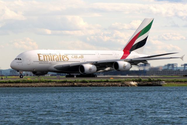 Airbus A380-800 (A6-EDB) - Emirates A380 diverted to Boston due to an earthquake on the East coast (VA), that closrd JFK. (8/23/11)