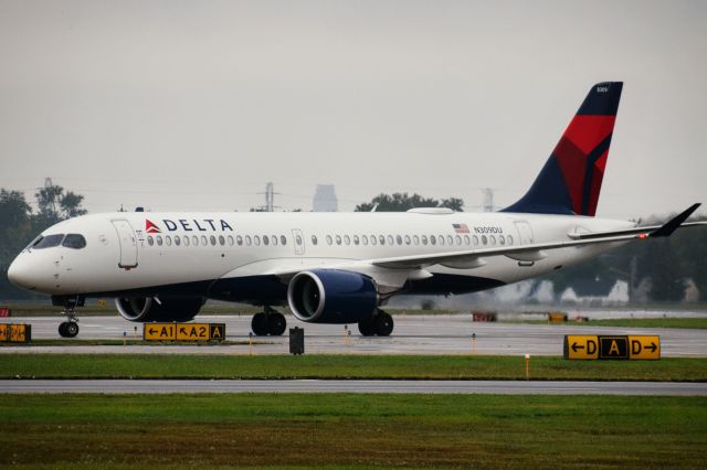 Airbus A220-300 (N309DU) - Delivered: June 2021br /Make: Airbus (Bombardier)br /Model: A220-300 (CS300)br /Opby: Delta Air Linesbr /br /Diverted to Buffalo from LaGuardia while enroute to Chicago-O'Hare due to reports of smoke in the cockpit br /br /** First Photos of N309DU on FlightAware **