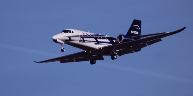 Cessna Citation Sovereign (N680VM) - About to touch down is this 2015 Cessna 680 Citation Soverign + in late Winter of 2024.