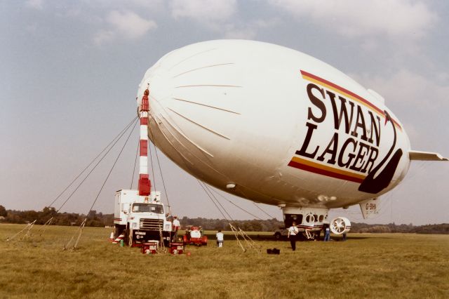 G-BIHN — - I took this image about 1984 at Panhanger Aerodrome UK. Skyship 500. length 50m, height 18.5, envelope volume 181,198.5 ft3 - passengers 10, power 2xPorsche 930/10, max endurance 25 hrs, max speed 60 knots, lift by helium. Original print lost some color but it seems like yesterday I took the image.