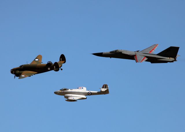 GLOSTER Meteor — - A Lockheed Hudson, Gloster Meteor, and F-111 in formation at the 2010 RAAF Airshow